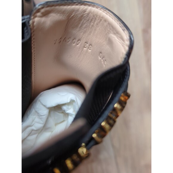 Gucci Trip Signature Logo Leather Chelsea Combat Ankle Heeled Boots Womens 38 - Picture 9 of 16